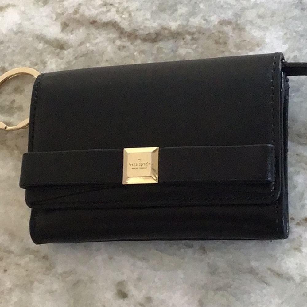 Kate Spade Black Leather Key Holder with Gold Ring